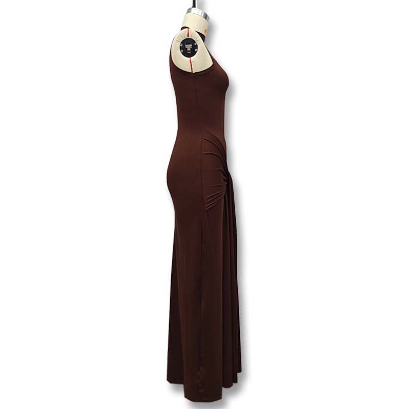 The Sleek Strap | Solid Color Crew Neck Suspender Maxi Dress