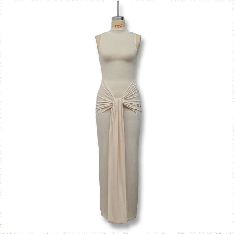 The Sleek Strap | Solid Color Crew Neck Suspender Maxi Dress