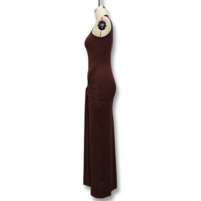 The Sleek Strap | Solid Color Crew Neck Suspender Maxi Dress