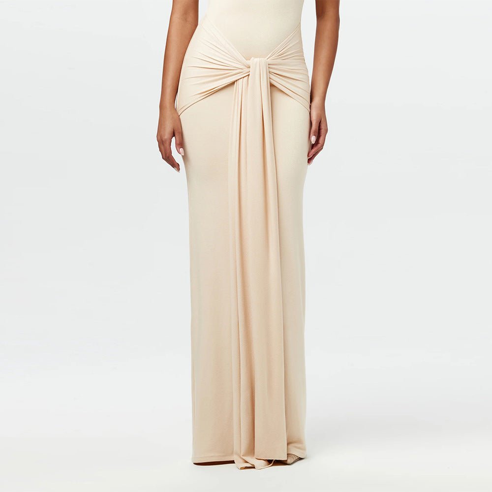 The Sleek Strap | Solid Color Crew Neck Suspender Maxi Dress