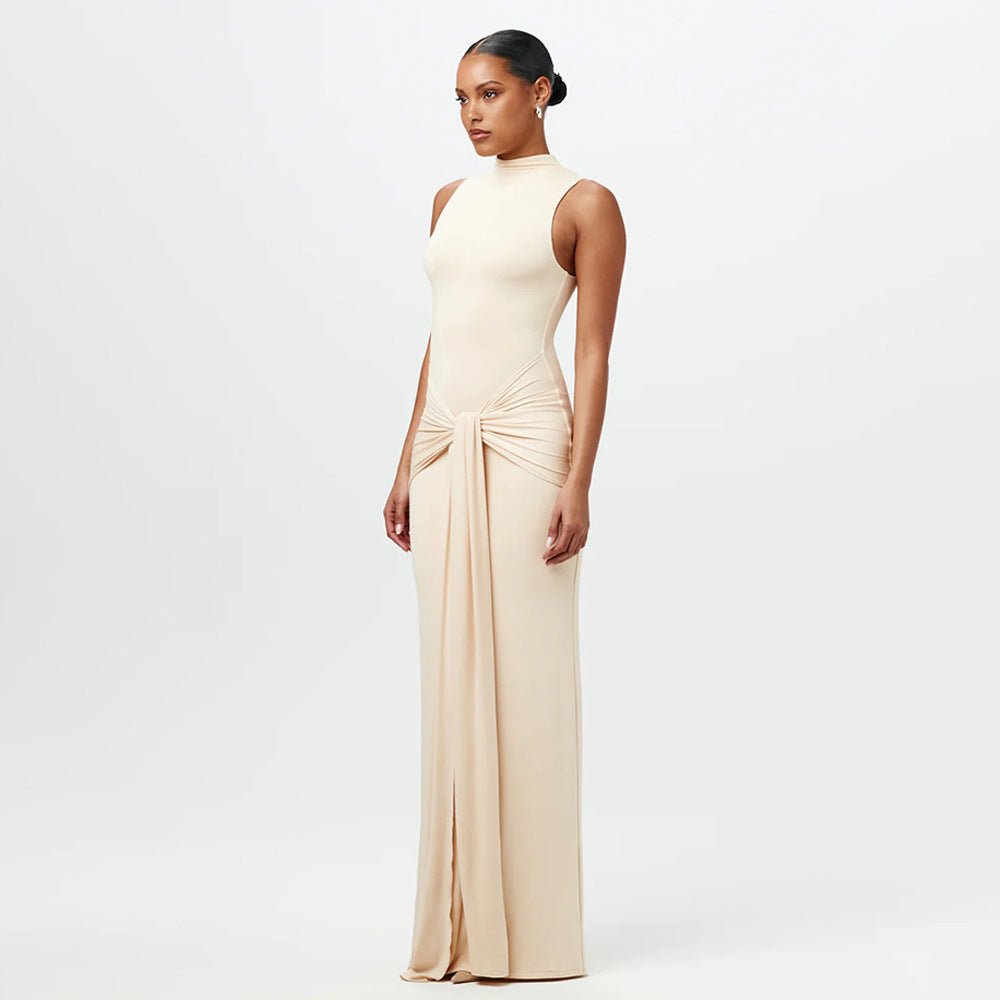 The Sleek Strap | Solid Color Crew Neck Suspender Maxi Dress