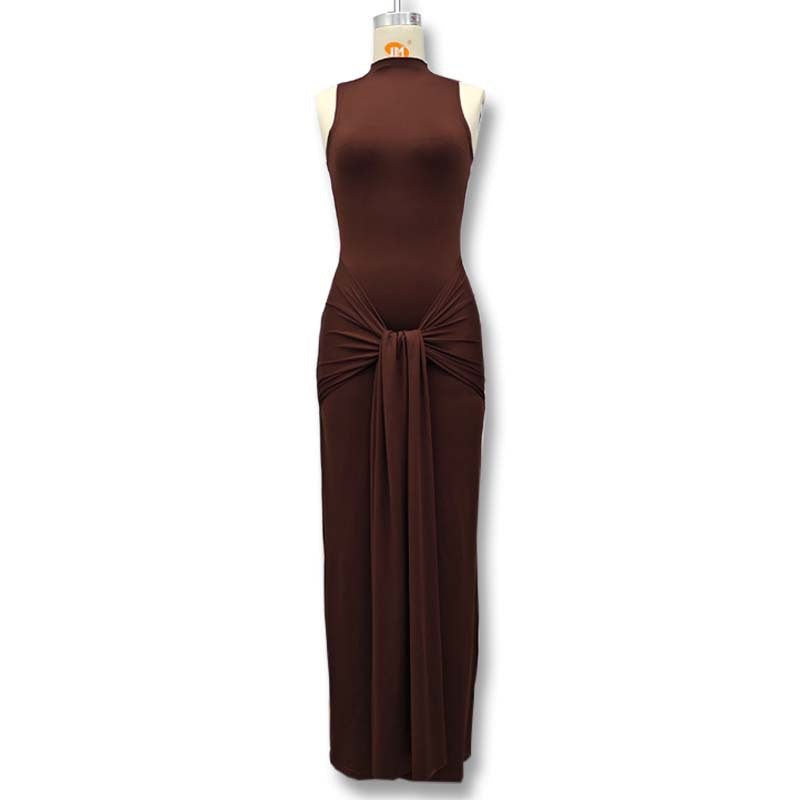 The Sleek Strap | Solid Color Crew Neck Suspender Maxi Dress