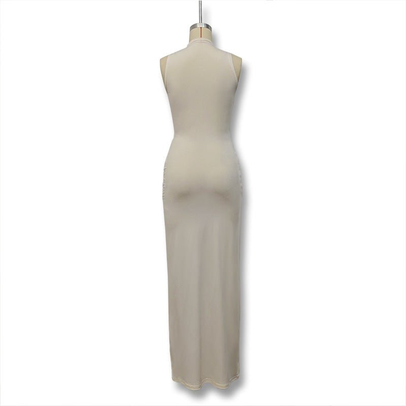 The Sleek Strap | Solid Color Crew Neck Suspender Maxi Dress