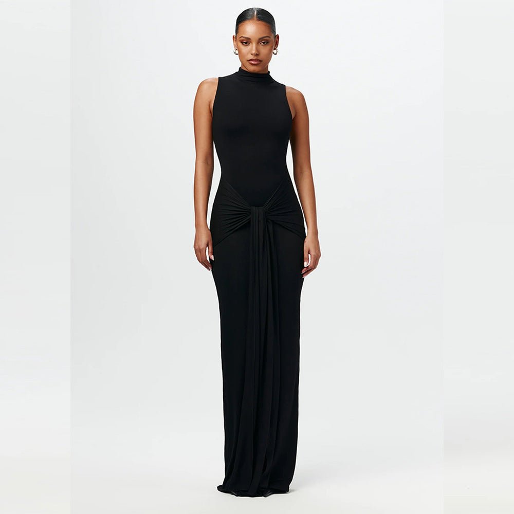 The Sleek Strap | Solid Color Crew Neck Suspender Maxi Dress