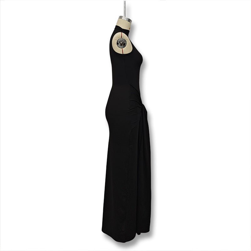 The Sleek Strap | Solid Color Crew Neck Suspender Maxi Dress