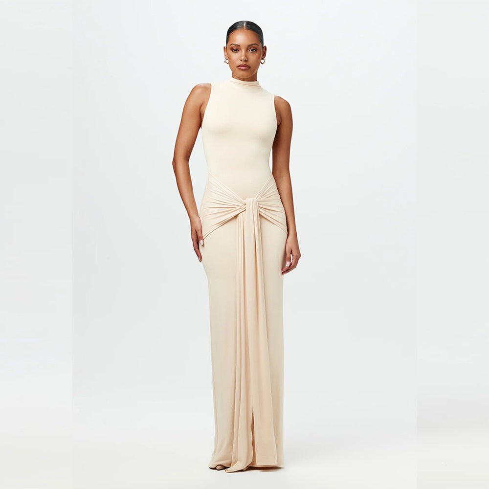 The Sleek Strap | Solid Color Crew Neck Suspender Maxi Dress