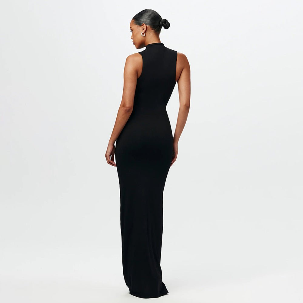 The Sleek Strap | Solid Color Crew Neck Suspender Maxi Dress