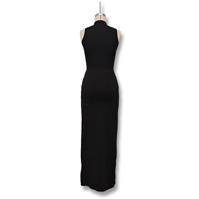 The Sleek Strap | Solid Color Crew Neck Suspender Maxi Dress