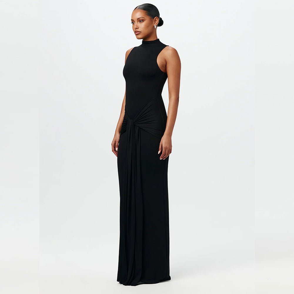 The Sleek Strap | Solid Color Crew Neck Suspender Maxi Dress
