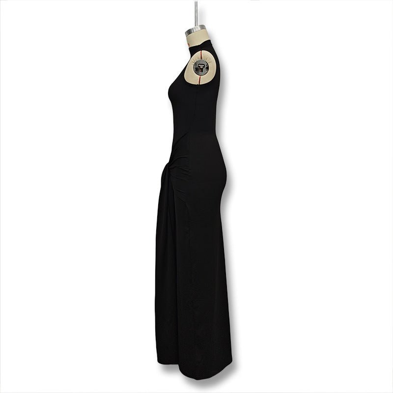 The Sleek Strap | Solid Color Crew Neck Suspender Maxi Dress