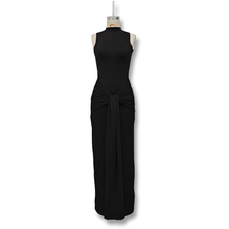 The Sleek Strap | Solid Color Crew Neck Suspender Maxi Dress