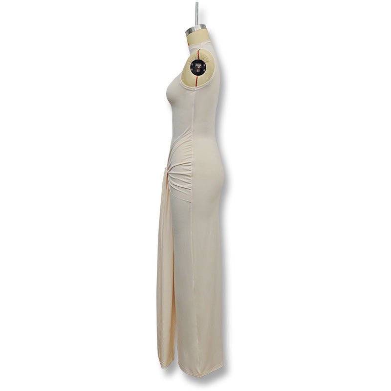 The Sleek Strap | Solid Color Crew Neck Suspender Maxi Dress