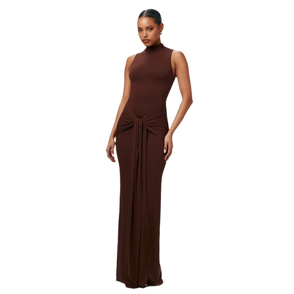The Sleek Strap | Solid Color Crew Neck Suspender Maxi Dress