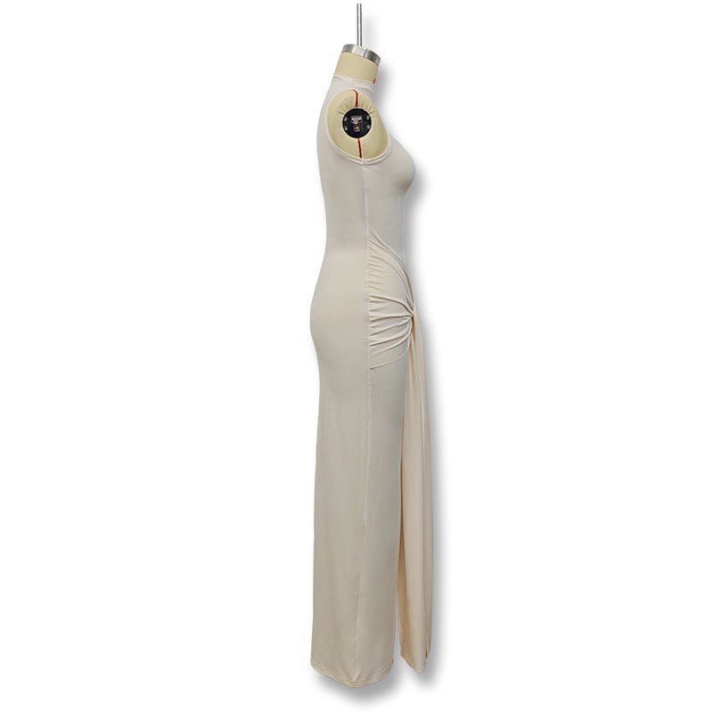 The Sleek Strap | Solid Color Crew Neck Suspender Maxi Dress