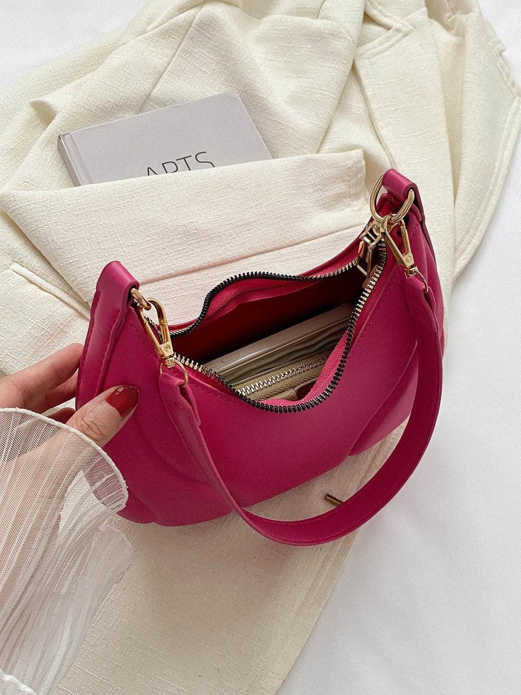 Solid Color Versatile Shoulder Bag For Women