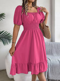 The Ruffled Charm | Solid Color Square-Neck Ruffled A-Line Midi Dress
