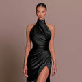 The Halter Elegance | Women's Sleeveless Stand Collar Slit Maxi Dress
