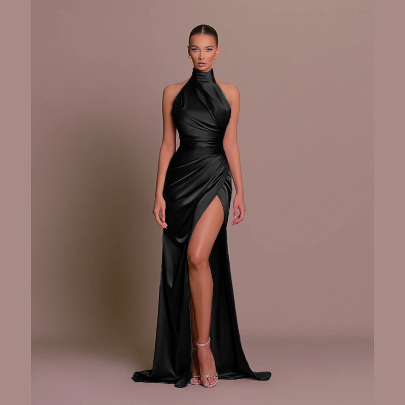 The Halter Elegance | Women's Sleeveless Stand Collar Slit Maxi Dress