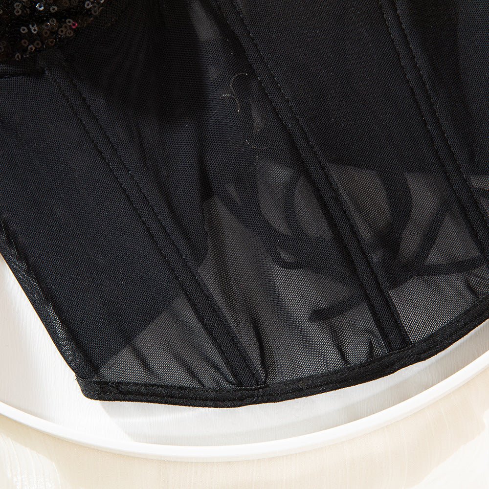 Sequined Spark | Lace-Up Polka Dot Backless Cami Top Black