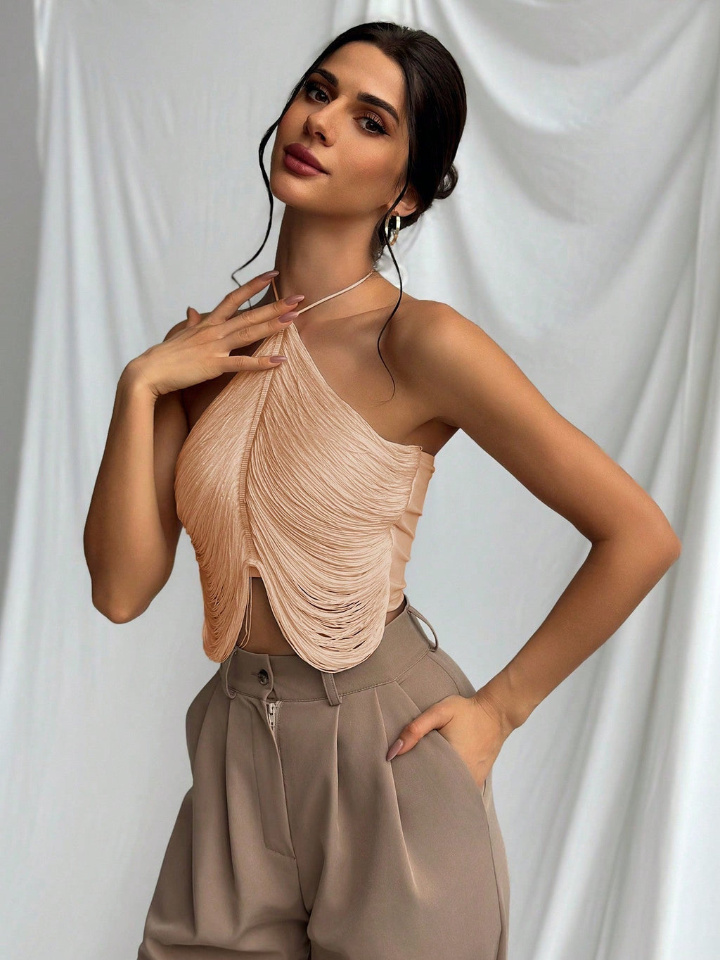 Tassel Halter Neck Wedding Season Elegant Women Camisole Top