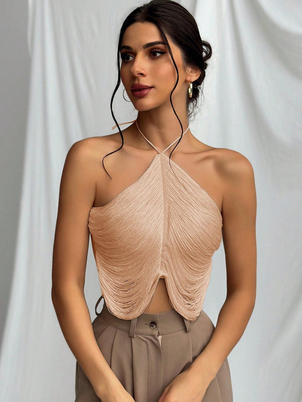 Tassel Halter Neck Wedding Season Elegant Women Camisole Top