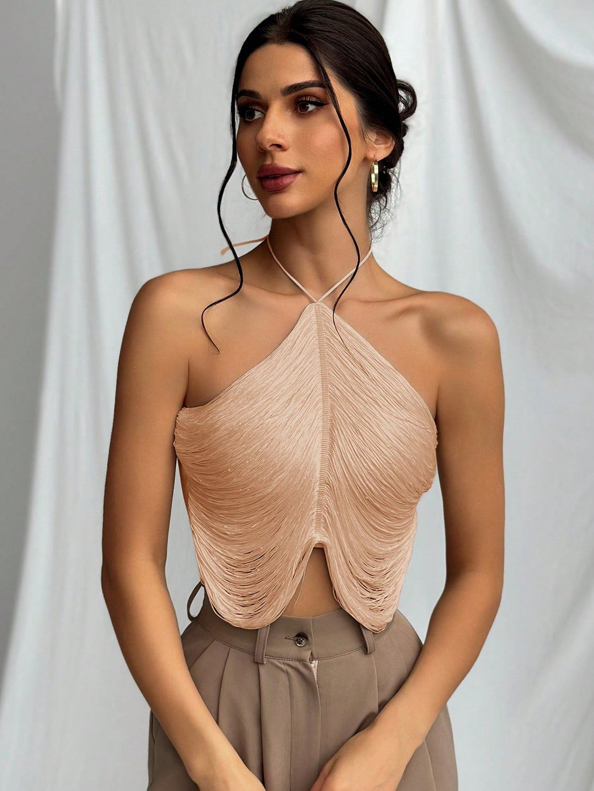 Tassel Halter Neck Wedding Season Elegant Women Camisole Top