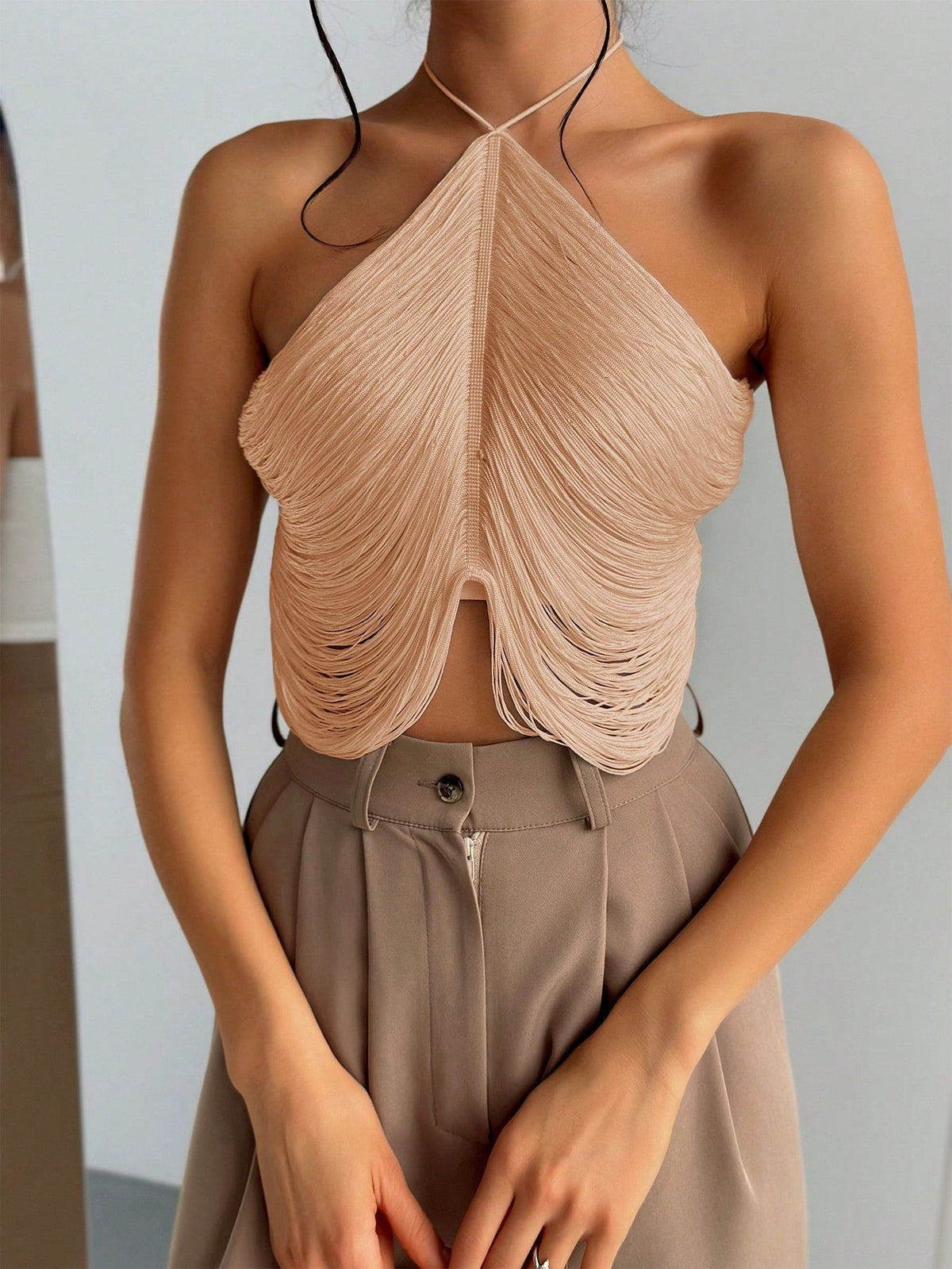 Tassel Halter Neck Wedding Season Elegant Women Camisole Top