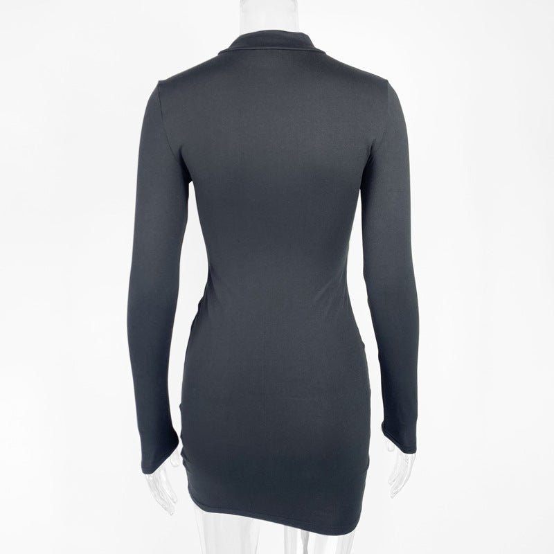 The Sleek Curve | Solid Color Turtleneck Long-Sleeve Bodycon Mini Dress