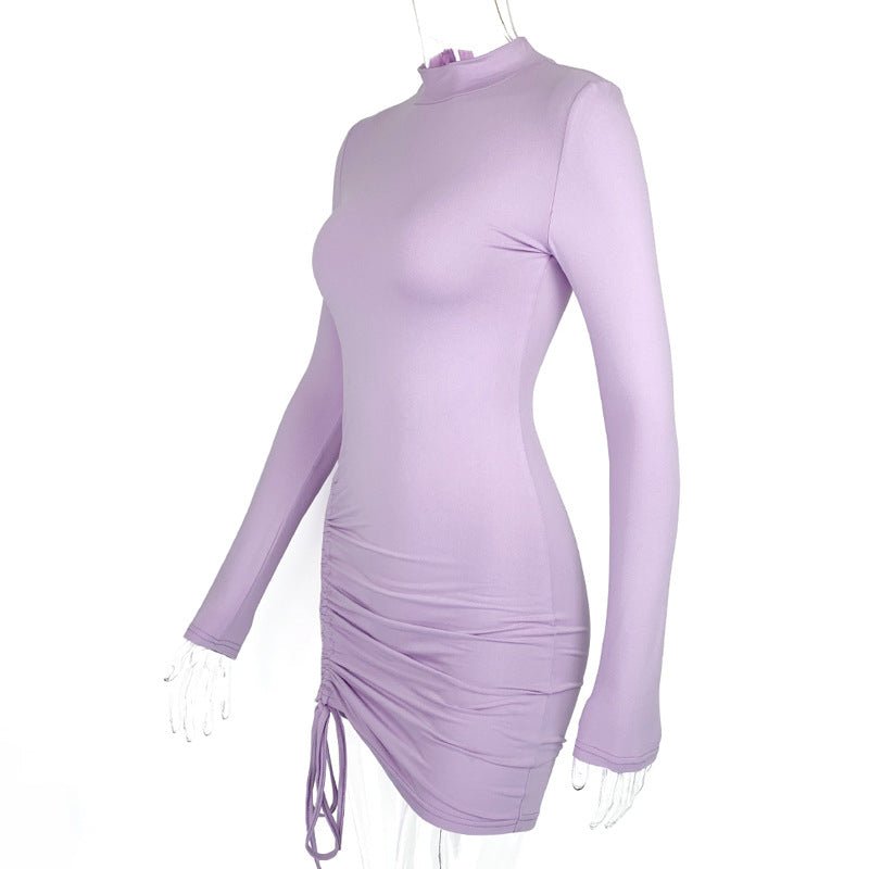The Sleek Curve | Solid Color Turtleneck Long-Sleeve Bodycon Mini Dress