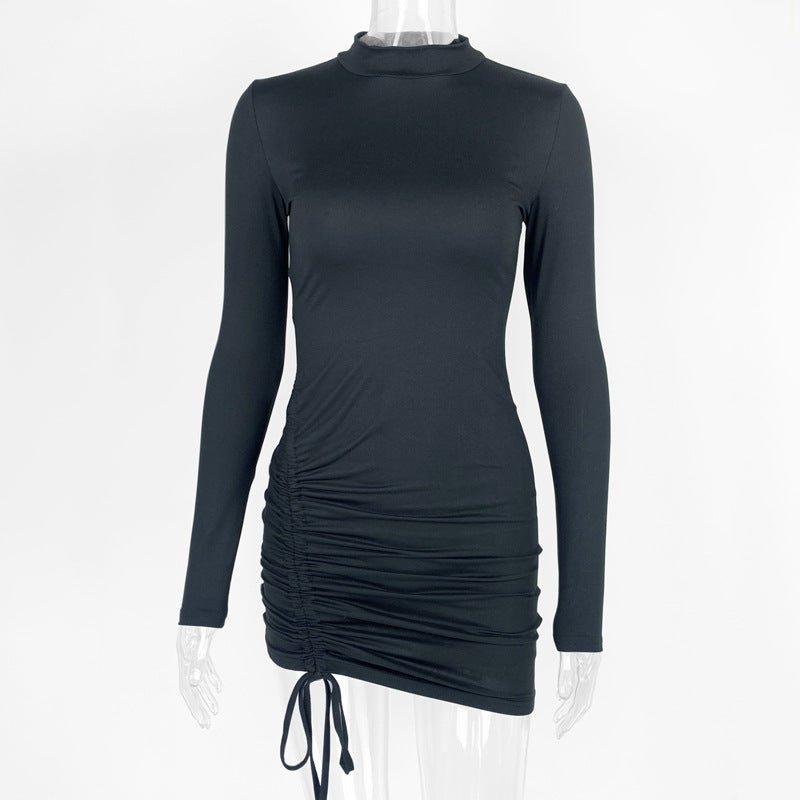 The Sleek Curve | Solid Color Turtleneck Long-Sleeve Bodycon Mini Dress