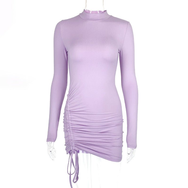 The Sleek Curve | Solid Color Turtleneck Long-Sleeve Bodycon Mini Dress