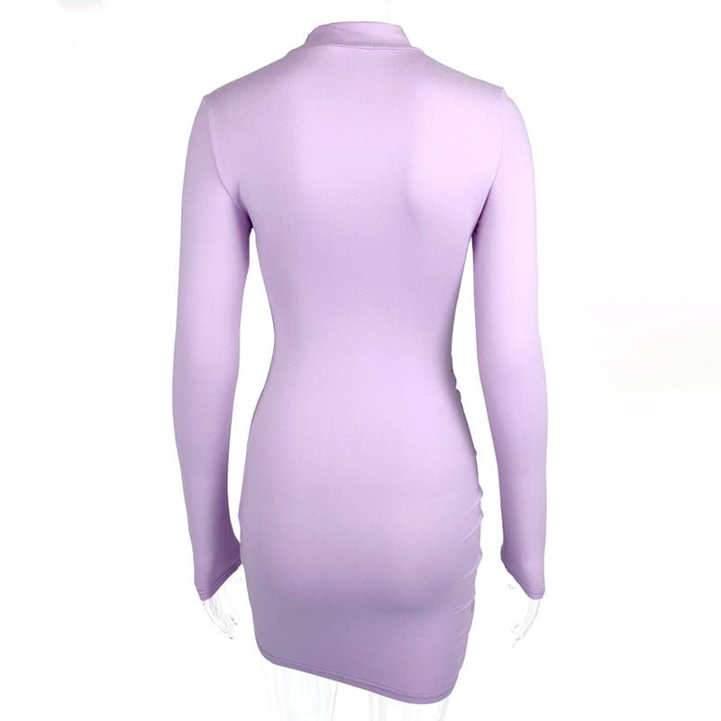 The Sleek Curve | Solid Color Turtleneck Long-Sleeve Bodycon Mini Dress