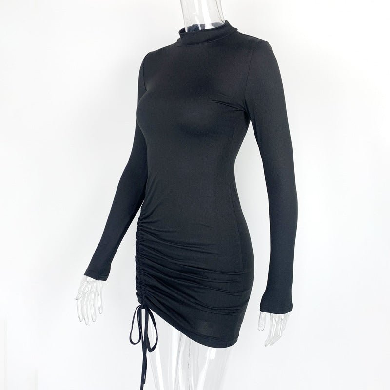 The Sleek Curve | Solid Color Turtleneck Long-Sleeve Bodycon Mini Dress