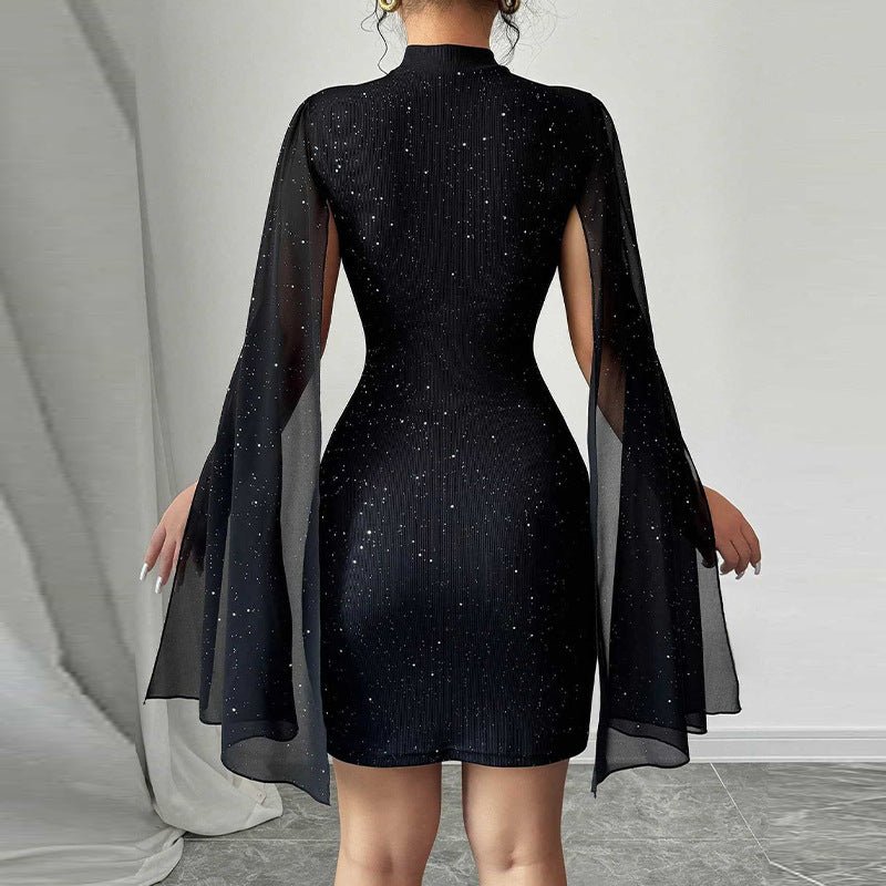 The Gilded Hour | Flutter-Sleeve Rhinestone Bodycon