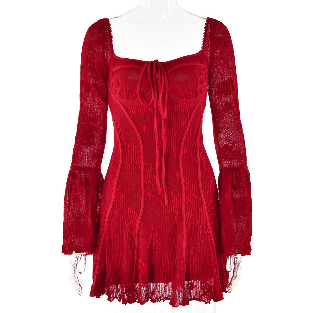 The Lace Spice | Women's Lace Flared Sleeve Backless Hip Mini Dress