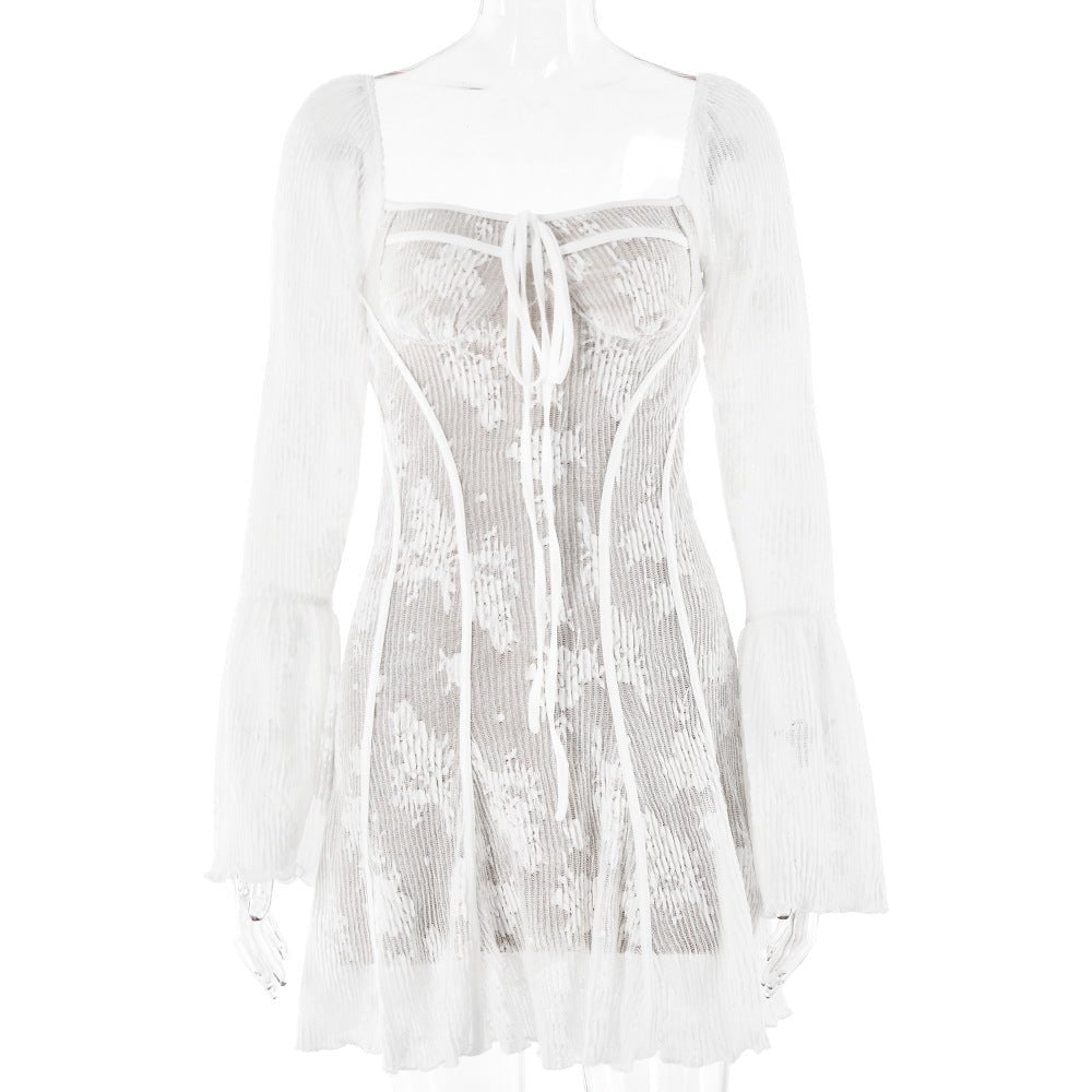 The Lace Spice | Women's Lace Flared Sleeve Backless Hip Mini Dress