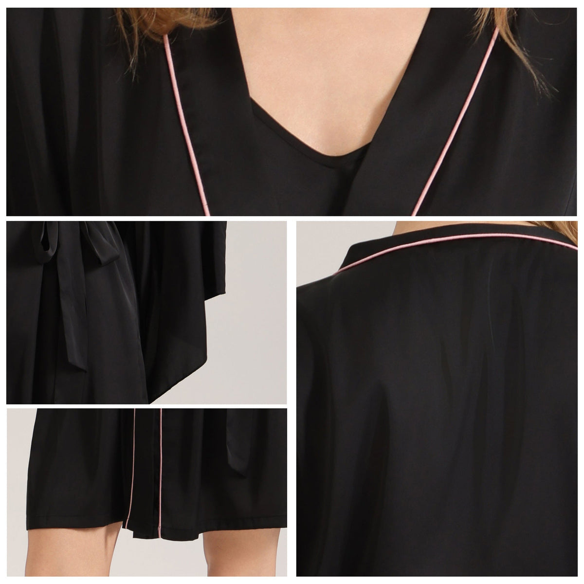 The Noir Elegance | Women's Satin Wide-Sleeve Short Robe