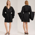 The Noir Elegance | Women's Satin Wide-Sleeve Short Robe