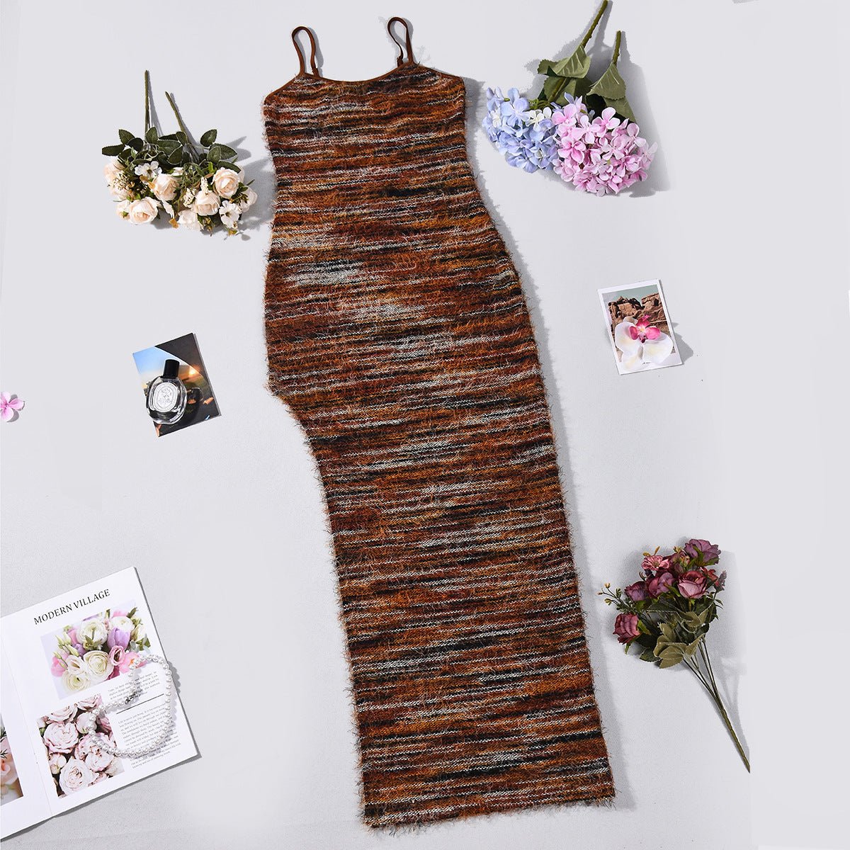 The Retro Drift | Y2K Variegated Knit Maxi Dress