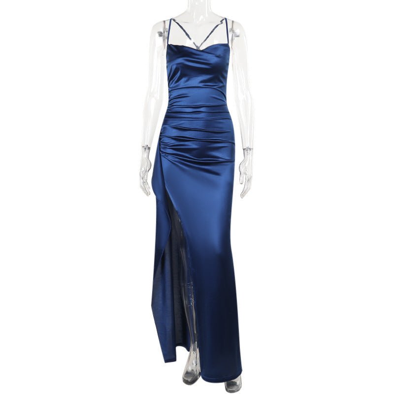 The Satin Bloom | Women's Floral Print Suspender Split Maxi Dress
