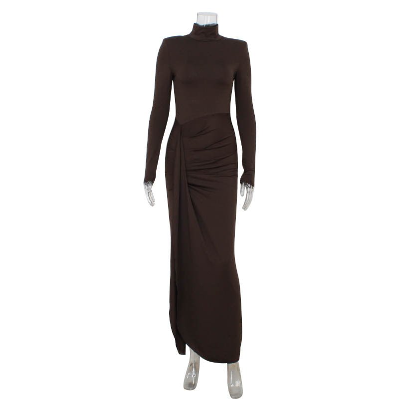 Verona Rib | Turtleneck Spliced Tie-Waist Maxi Dress