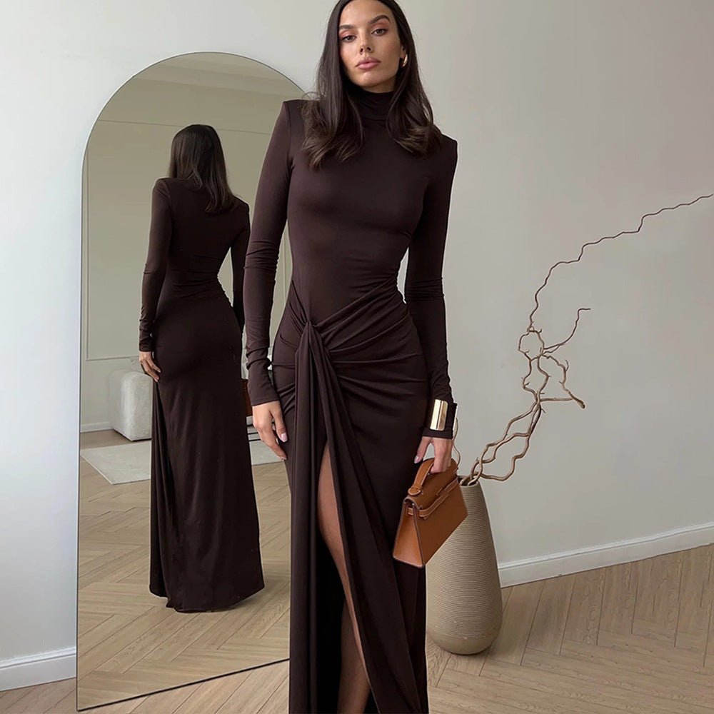Verona Rib | Turtleneck Spliced Tie-Waist Maxi Dress