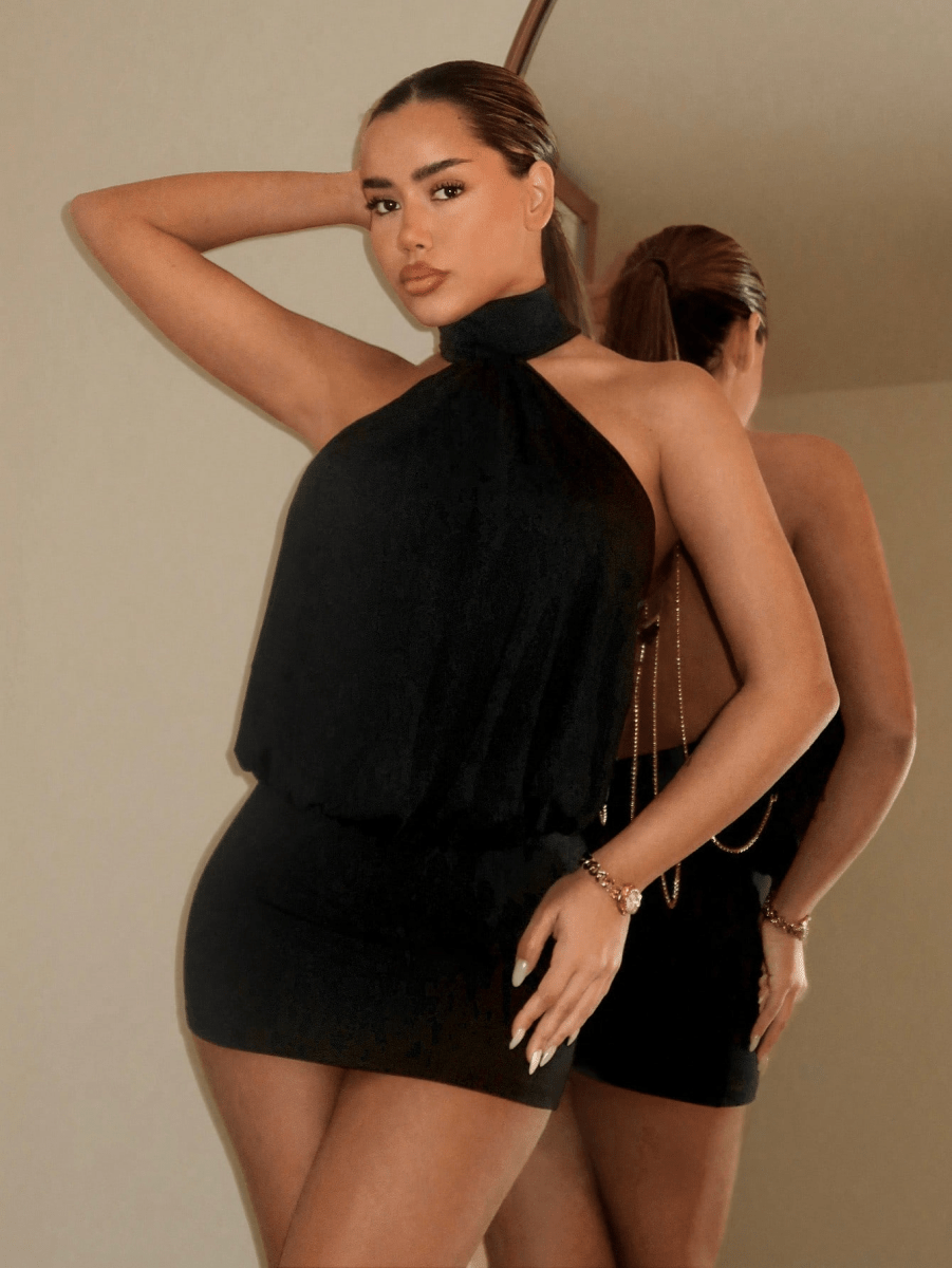 Amsterdam Chains Dress – Halter Mini with Open Back