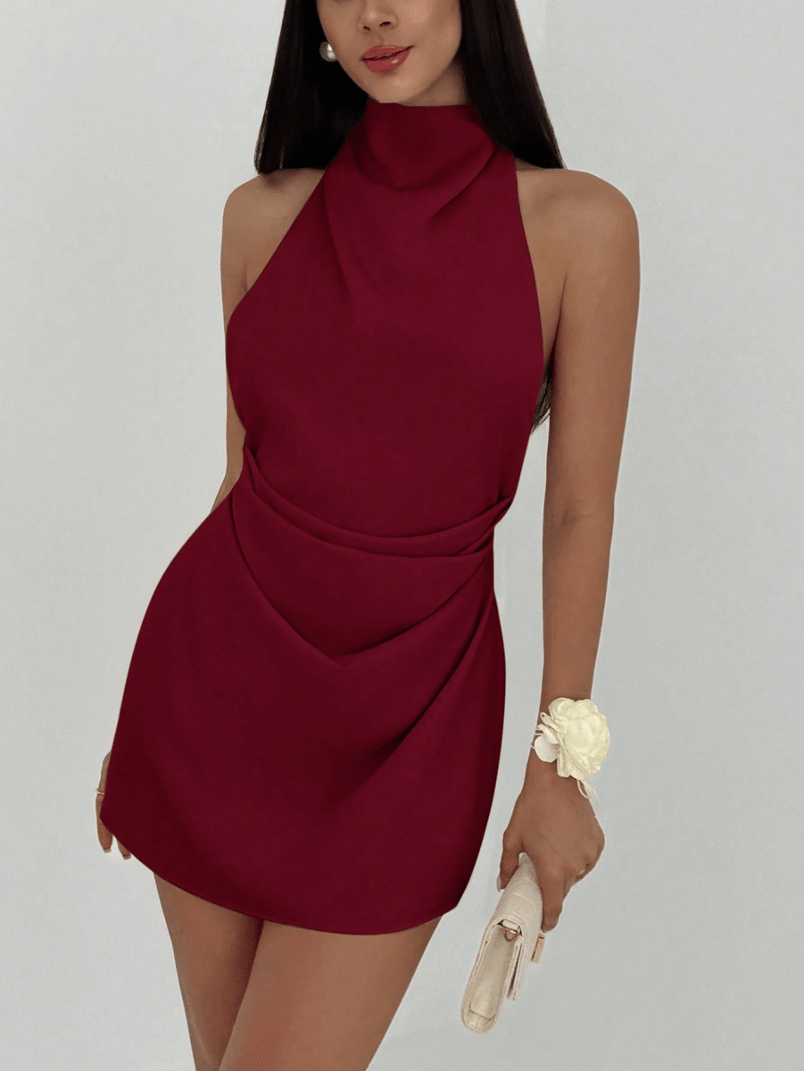 Cannes Draped Dress – Halter Mini with Open Back