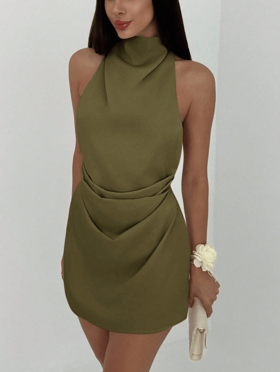 Cannes Draped Dress – Halter Mini with Open Back