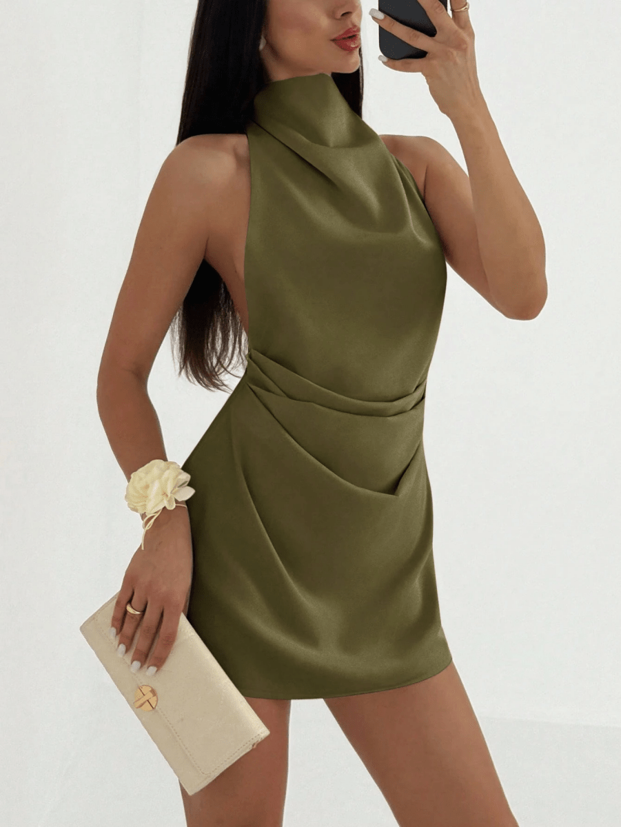 Cannes Draped Dress – Halter Mini with Open Back