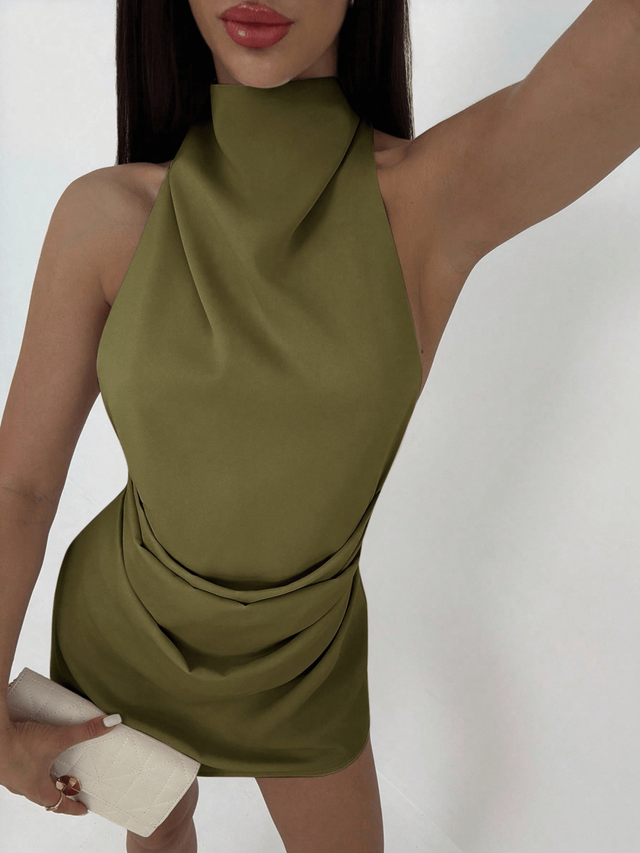 Cannes Draped Dress – Halter Mini with Open Back