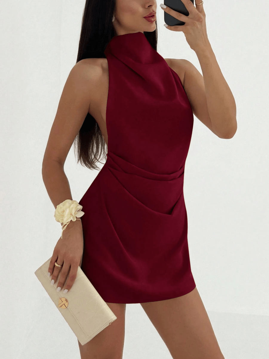Cannes Draped Dress – Halter Mini with Open Back
