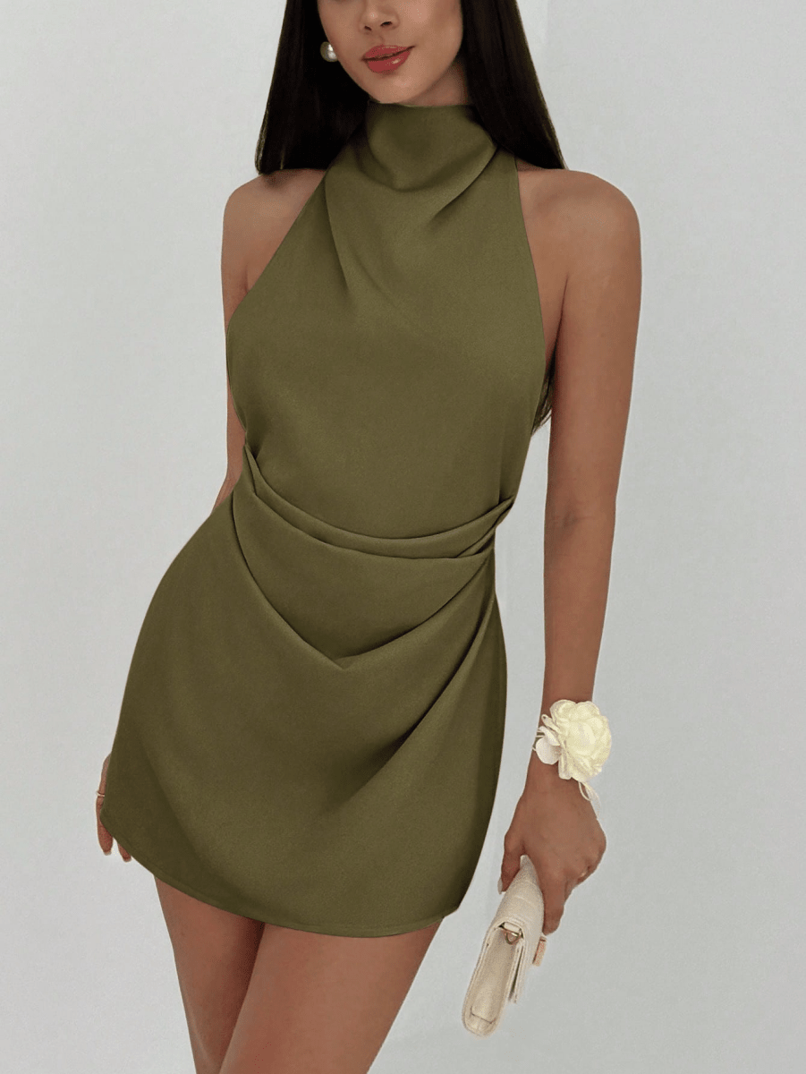 Cannes Draped Dress – Halter Mini with Open Back