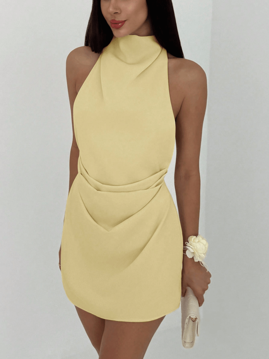 Cannes Draped Dress – Halter Mini with Open Back